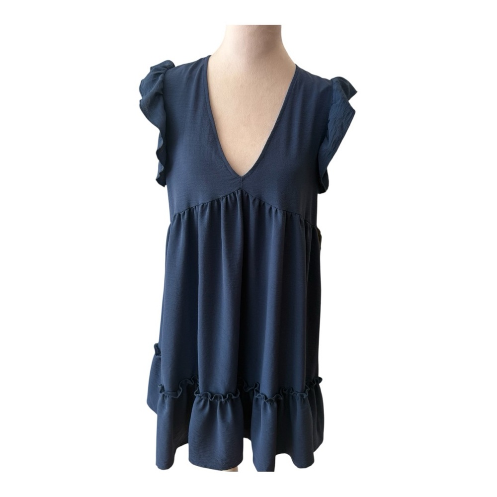 Altar'd State Blue Sleeveless Ruffled Blouse Size M
